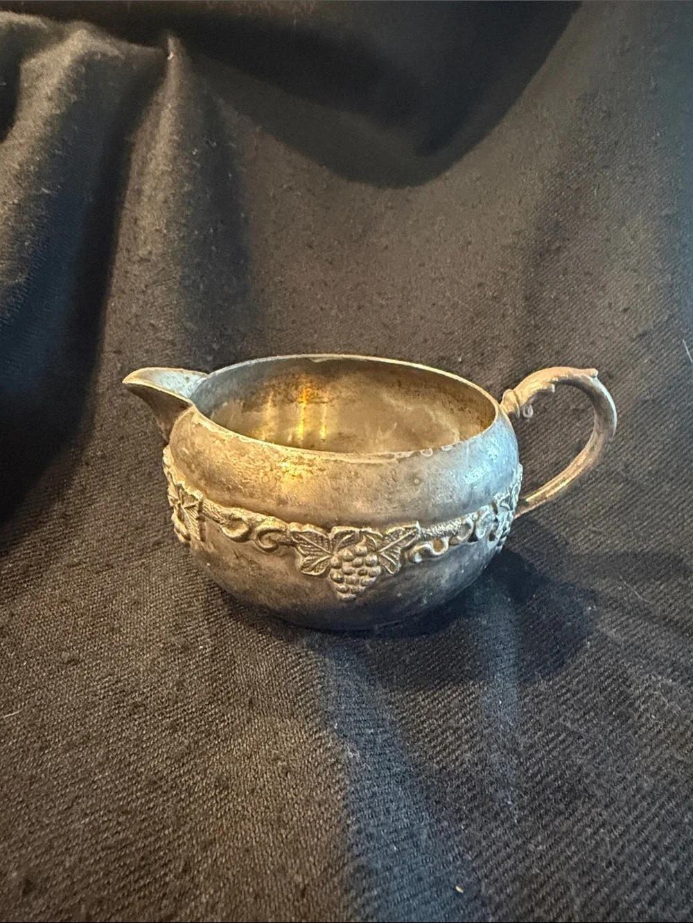 Vintage Silver Plated Grape Vine Creamer Pitcher Old English Reproduction
